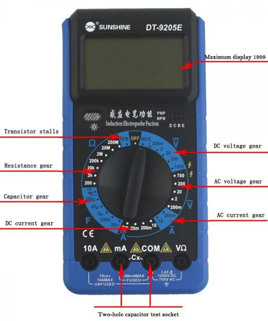 MULTIMETRO TESTER DIGITAL DT-9205E SUNSHINE
