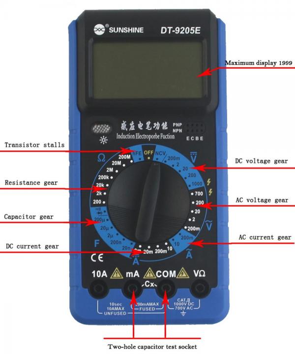 Sunshine Multimetro Tester Digital DT-9205E Imagen principal del producto