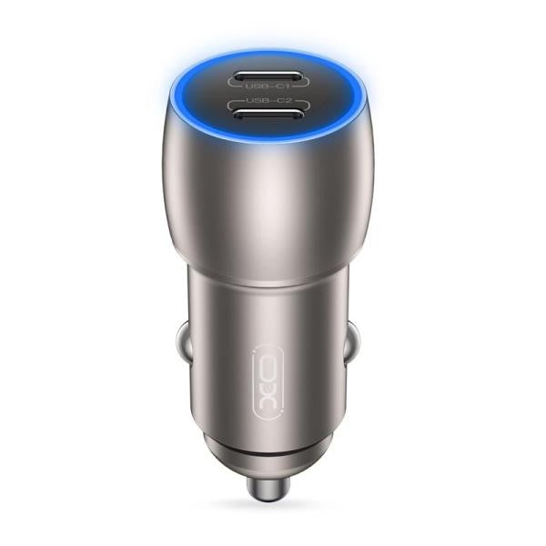 CUBO CARGADOR PARA CARRO 2 TIPO C MODELO CC51 PD40W XO GRIS