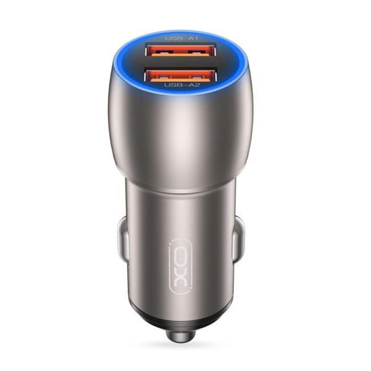 CUBO CARGADOR PARA CARRO 2 USB  USBQC3.0 MODELO CC52 36W  XO GRIS