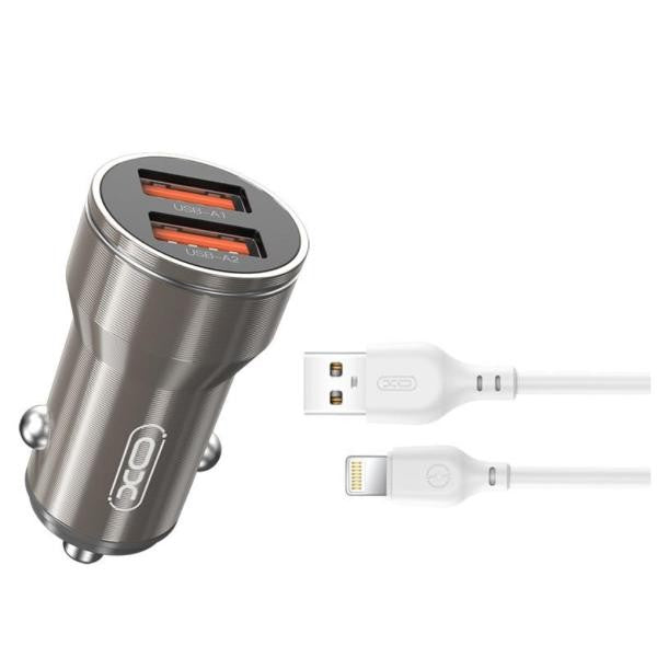 CARGADOR CARRO COMPLETO 2 USB LIGHTNING MODELO CC48 XO NEGRO