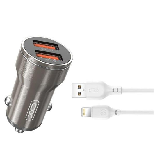 CARGADOR CARRO COMPLETO 2 USB LIGHTNING MODELO CC48 XO NEGRO