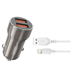 CARGADOR CARRO COMPLETO 2 USB LIGHTNING MODELO CC48 XO NEGRO