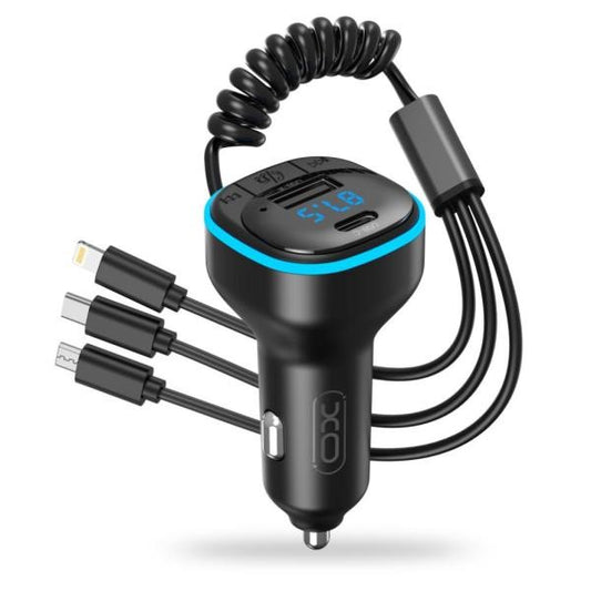 TRANSMISOR MP3  BLUETOOTH CABLE 3 EN 15V3.1A Y LUZ AMBIENTE MODELO BCC07 XO NEGRO