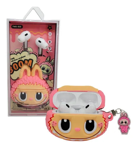 AUDIFONOS BLUETOOTH  DISEÑO LABUBU  MODELO TWS-12 ROSADO