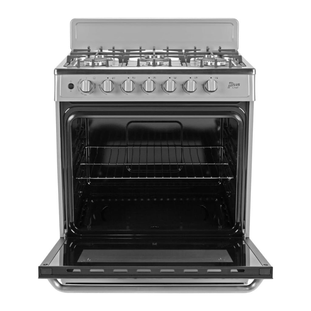 Midea Cocina a gas 30 pulgadas silver 6 quemadores capelo hierro fundido MGS30FS1BEABG