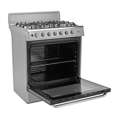 Midea Cocina a gas 30 pulgadas silver 6 quemadores capelo hierro fundido MGS30FS1BEABG
