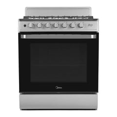 Midea Cocina a gas 30 pulgadas silver 6 quemadores capelo hierro fundido MGS30FS1BEABG