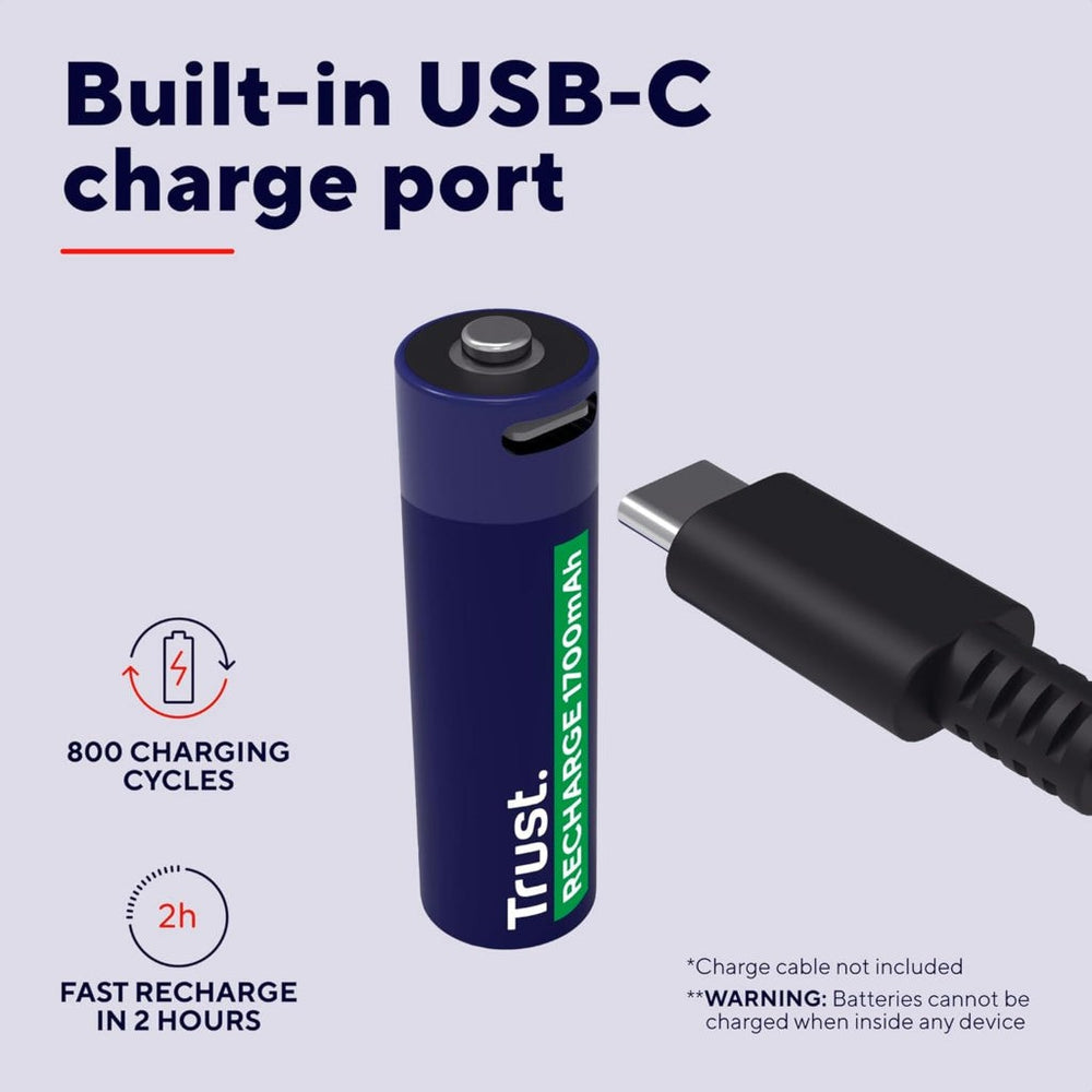 Trust pilas AA recargables en USB-C azul - 25584