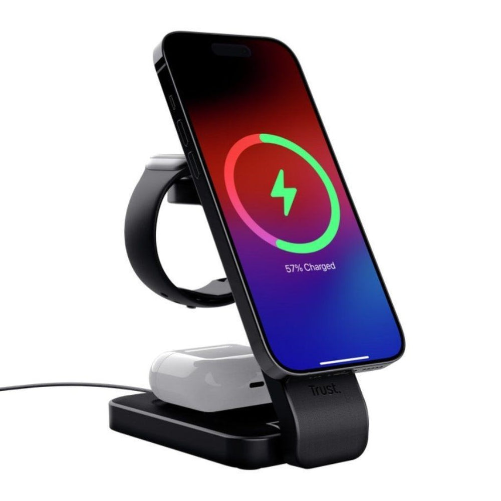 Trust soporte Viro de carga magnetico inalambrico 3 en 1 para iPhone, Apple Watch y AirPods - 25464