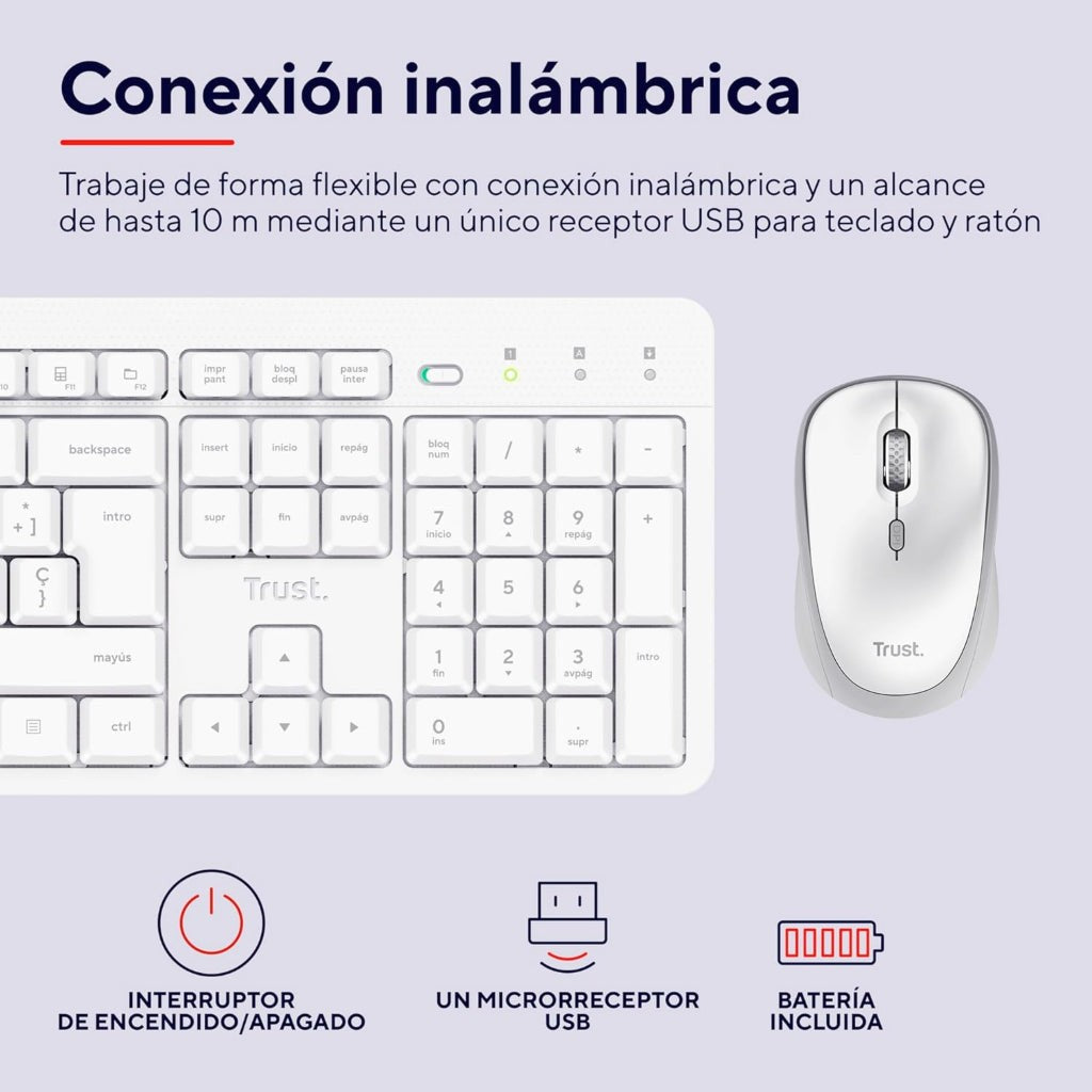Trust ODY II teclado y raton inalámbricos y silenciosos blanco - 25467