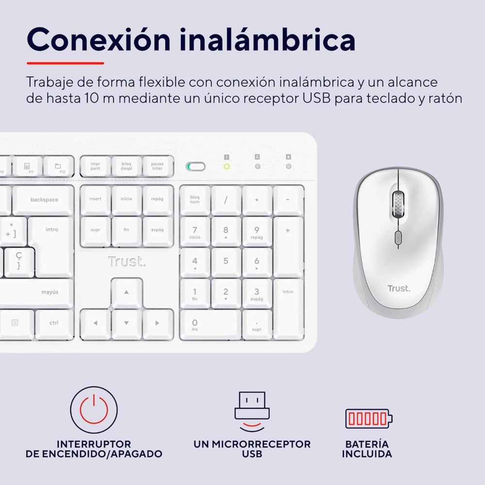 Trust ODY II teclado y raton inalámbricos y silenciosos blanco - 25467