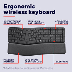 Trust keyra teclado inalambrico multidispositivo ergonomico - 25704
