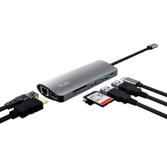 Trust adaptador 7-en-1 USB-C- HDMI- red-lector de tarjetas USB-C y USB - 23775