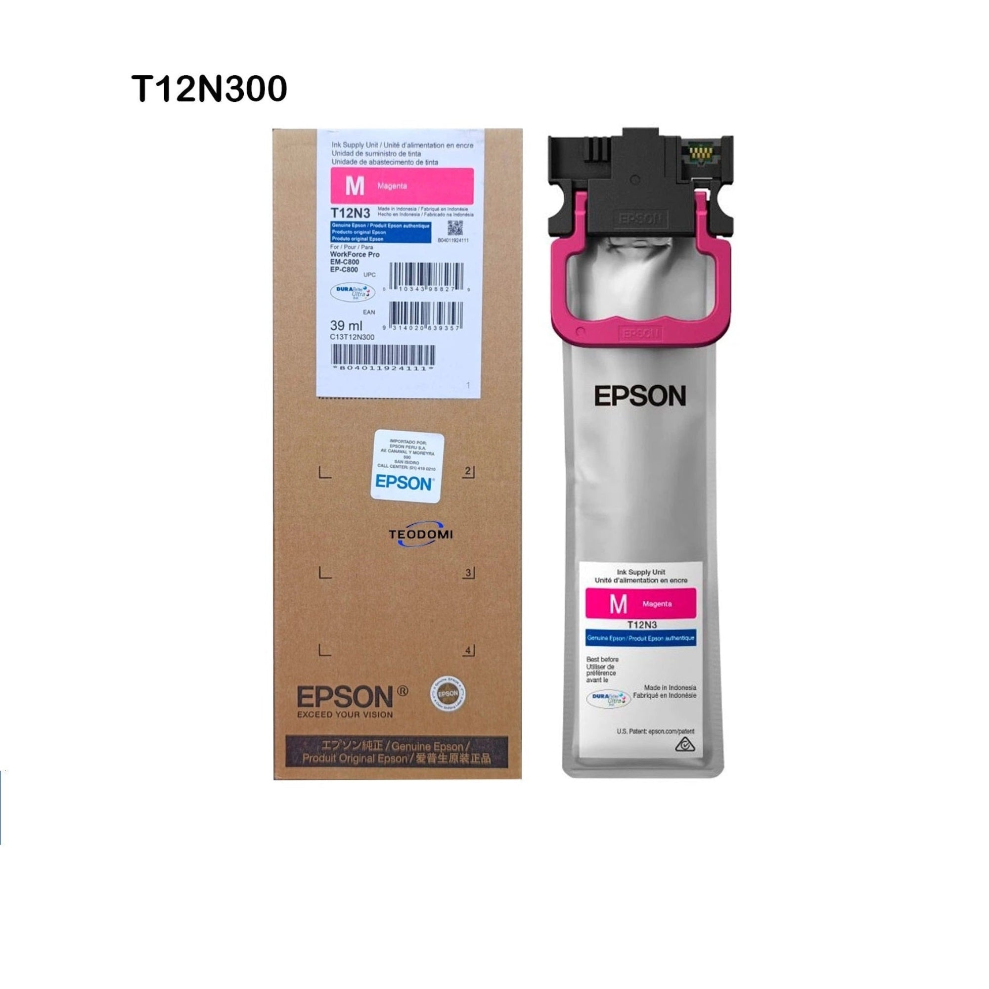 Bolsa de tinta Epson T12N300 magenta para WorkForce EM-C800